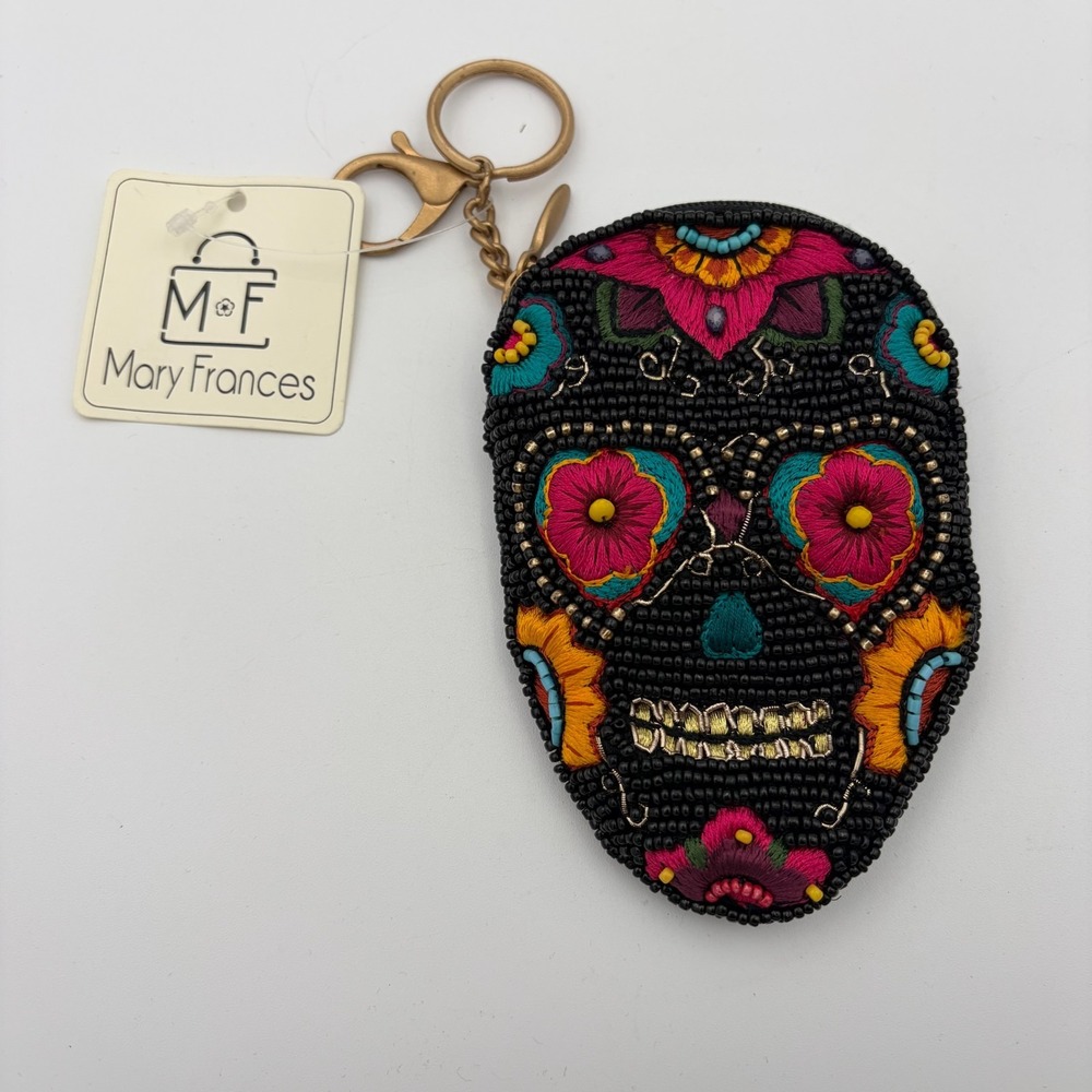 Mary Frances Head Trip Coin Purse Sugar Skull Beaded Coin